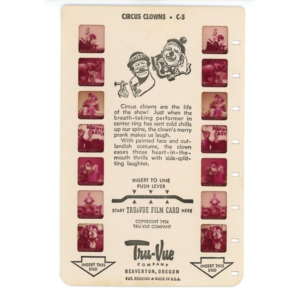Tru-Vue Film Card Stereoview Circus Clowns C-5 Childrens Vintage 1950s 3D